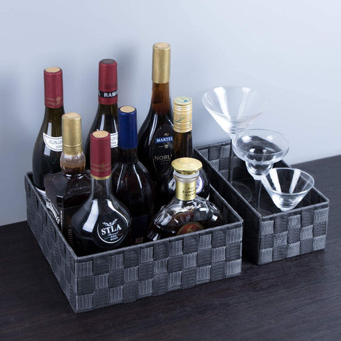 Woven Storage Baskets for Organizing, Posprica Small Baskets Cube Bin Container Tote Organizer Divider for Drawer, Closet, Shelf, Dresser, Set of 4(Dark Grey)