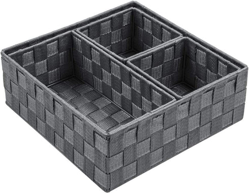 Woven Storage Baskets for Organizing, Posprica Small Baskets Cube Bin Container Tote Organizer Divider for Drawer, Closet, Shelf, Dresser, Set of 4(Dark Grey)