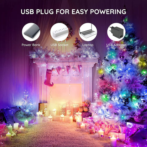 Halussoer Smart Fairy String Lights, 32.8Ft 66Led Fairy Lights Plug in, Music Sync App Control Twinkle Lights with Remote, RGB Firefly Lights for Bedroom Room Party Birthday Patio Christmas Decor
