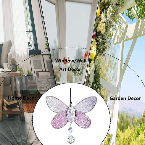 H&D HYALINE & DORA Stained Glass Butterfly Wall Hanging Window Suncatcher Decor Rainbow Pendant