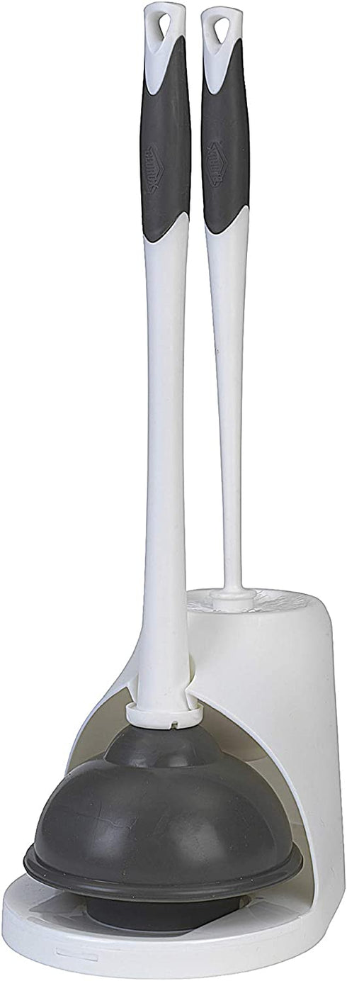 Clorox Toilet Plunger and Bowl Brush Combo Set with Caddy, 6.75" x 7" x 19.5", White/Gray