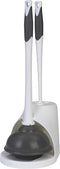 Clorox Toilet Plunger and Bowl Brush Combo Set with Caddy, 6.75" x 7" x 19.5", White/Gray