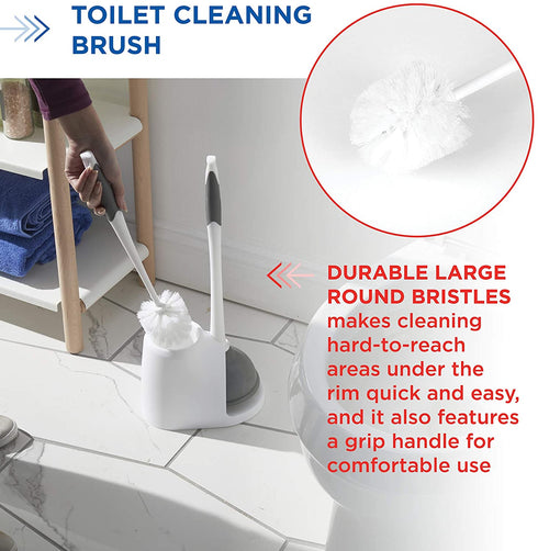 Clorox Toilet Plunger and Bowl Brush Combo Set with Caddy, 6.75" x 7" x 19.5", White/Gray