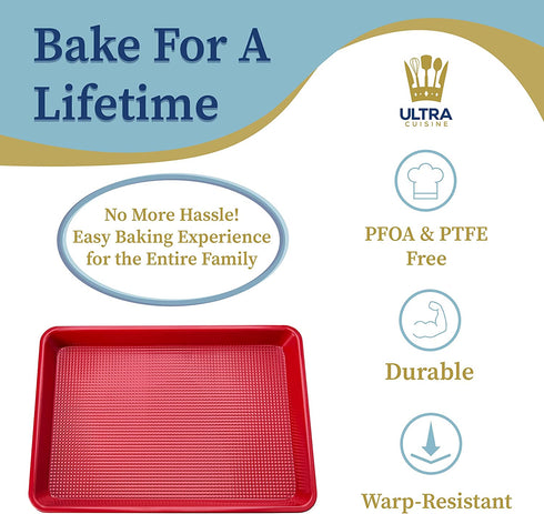Ultra Cuisine Nonstick Jelly Sheet Pan for Baking - 10x15 inch Red Baking Pan - Easy Clean, Durable, Warp Resistant Cookie Sheet for Roasting & Cooking - Easy Release, Even Baking, Food Safe Coating