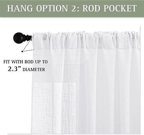PONY DANCE Sheer White Curtains - Linen Curtains 84 inches Long for Living Room Delicate Back Tab Semi-Sheer Privacy Window Covering for Bedroom, 52" W x 84" L, 2 PCs