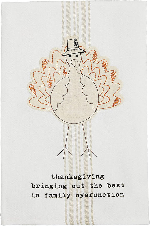 Mud Pie Thanksgiving Tea Towel, Family Dysfunction, 26" x 16.5"