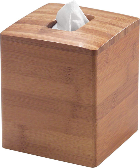 iDesign Formbu Bamboo Facial Tissue Box Cover, Boutique Container for Bathroom Vanity Countertops, 5.25" x 5.25" x 6", Natural Beige
