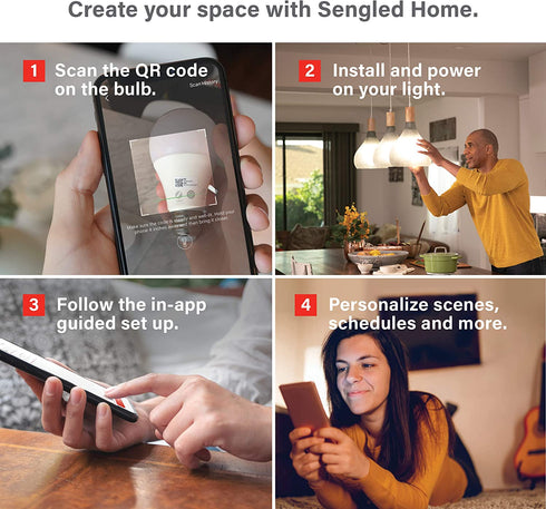 Sengled Smart Light Bulbs, Zigbee Hub Required, Works with Alexa and SmartThings, Voice Control with Google Home and Echo with built-in Hub, Soft White 60W Equivalent A19 Dimmable Smart Bulbs, 4-Pack