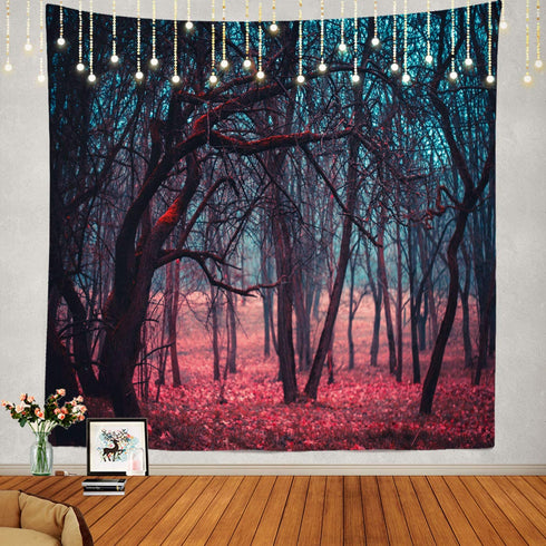 Shrahala Stranger Red Forest Tapestry, Mystic Green Moonlight Wall Hanging Large Tapestry Psychedelic Tapestry Decorations Bedroom Living Room Dorm(59.1 x 59.1 Inches, Red Forest)