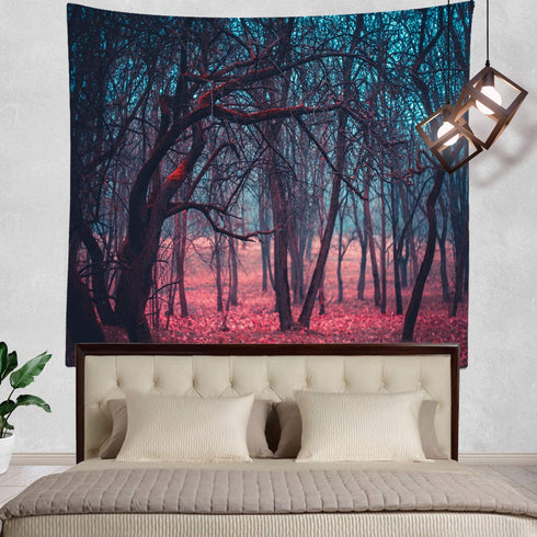 Shrahala Stranger Red Forest Tapestry, Mystic Green Moonlight Wall Hanging Large Tapestry Psychedelic Tapestry Decorations Bedroom Living Room Dorm(59.1 x 59.1 Inches, Red Forest)
