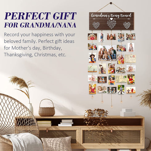 Grandma's Brag Board Mothers Day Gifts Grandma Gifts Picture Frame, Birthday Gifts for Grandma from Granddaughter Grandchildren, Grandkids Photo Holder Nana Gigi Grandmother Gifts Hanging Photo Frame