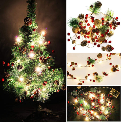 Christmas Lights, Garland with Lights, Fairy LED Lights, Decoration Pinecone Berries Indoor and Outdoor, Winter Holiday New Year Decor. Battery Powered (2M 20 Lights) (Pine Cone)