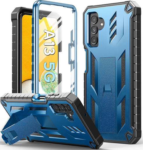 for Samsung Galaxy A13 5G Case: TPU Soft Shock Proof Protection | Matte Textured Design Shell - Heavy Duty Military Grade Rugged Cell Phone Protective Cover with Kickstand for A13 5G (Blue) (NOT 4G)
