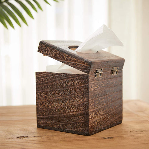 SINOBEST Wood Tissue Box Cover Decorative Square Facial Tissue Holder Napkin Dispenser for Bathroom and Home Decoration