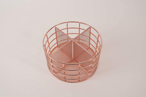 Rosework Rose Gold Makeup Brush Holder, Round Makeup Organizer For Vanity, 4 Compartment Makeup Brush Organizer and Cosmetic Brush Holder, Great Skincare Organizer and Makeup Brush Storage