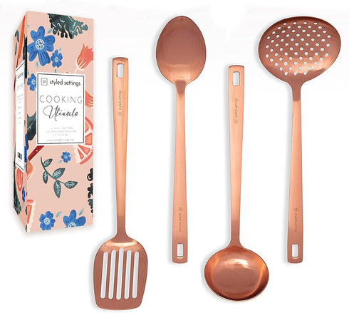 Rose Gold Kitchen Utensils -Sturdy Copper Utensils Set Includes: Copper Ladle, Copper Spoon, Skimmer & Turner- Rose Gold Kitchen Accessories & Copper Kitchen Accessories, Rose Gold Serving Utensils€¦