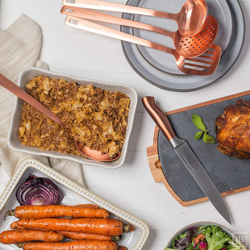 Rose Gold Kitchen Utensils -Sturdy Copper Utensils Set Includes: Copper Ladle, Copper Spoon, Skimmer & Turner- Rose Gold Kitchen Accessories & Copper Kitchen Accessories, Rose Gold Serving Utensils€¦