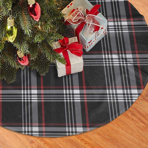 Christmas Tree Skirt 48 Inch Buffalo Plaid Black White Red Xmas Holiday Party Supplies Large Tree Mat Decor for Indoor Outdoor Home Ornaments