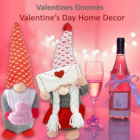 Valentines Day Gnome Plush Set of 2, Tabletop Swedish Elf Gnome Doll - Valentines Mantle Fireplace Decorations, Home Decor Living Room Table Mantel Centerpiece by 4E's Novelty