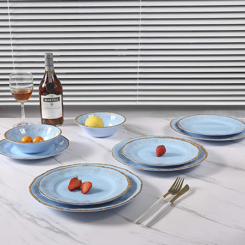 Melamine Dinnerware Sets, 12 PCS Dishwasher Safe 100% Melamine Dinner Plates, Dishes, and Bowls Set for Indoor and Outdoor Use