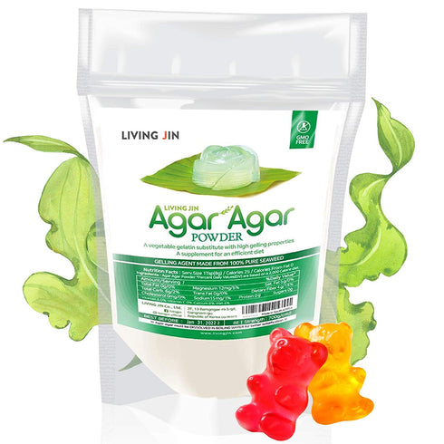 Agar Agar Powder 2oz : Vegan Gelatin Substitute, Unflavored, Pudding, Panna Cotta, Vegan Cheese, Yogurt, Mushroom Cultivation, 100% Natural Red Algae, Gluten-free, Non-GMO, 100%, Sugar-free Kosher, Halal, Desserts, Thickener |LIVING JIN