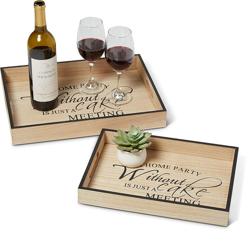 A Rated Trading Bamboo Serving Tray Set - 2 Pieces - Coffee Table Tray - Ottoman Tray - A Home Party Without Cake is just a Meeting Breakfast in Bed