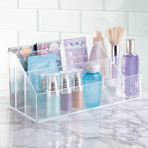 iDesign Clarity Cosmetic Palette Organizer for Vanity or Cabinet to Hold Makeup, Nail Polish, Cosmetic Accessories - 5 Compartments, Clear