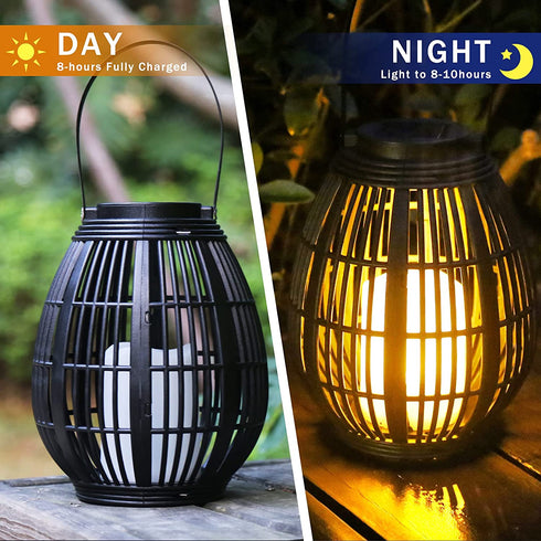 neemor Outdoor Solar Rattan Candle Lantern Automatic Switch LED Flickering Flameless Light Hanging Table Lamp Decorative Patio Yard Garden Pathway Walkway