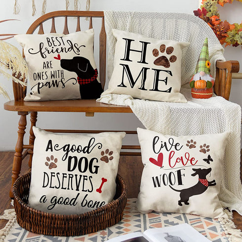 AVOIN colorlife Dag Home Paw Pet Throw Pillow Covers, 18 x 18 Inch A Good Dog Deserves A Good Bone Pillows Cushion Case for Sofa Couch Set of 4