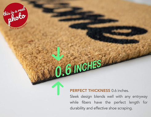 Welcome mat | Doormat for Front Door | Entryway Outdoor Floor mat | Cursive Welcome mat | Natural Coconut Coir | Brown Mat with Black Font |