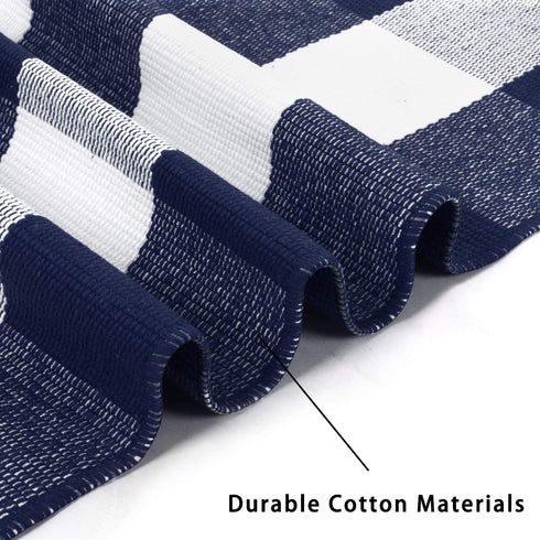 LEEVAN Cotton Buffalo Plaid Outdoor Rugs 2x4 ft Checkered Front Porch Rug Washable Woven Welcome Braided Door Mat for Layered Kitchen Farmhouse Bathroom Entryway Throw Carpet, Navy Blue and White