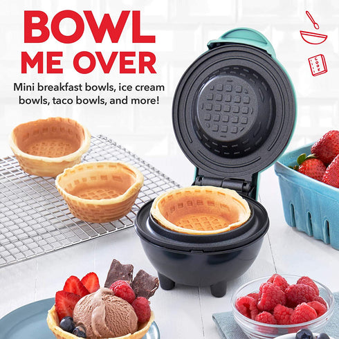 Dash Mini Waffle Bowl Maker for Breakfast, Burrito Bowls, Ice Cream and Other Sweet Deserts, Recipe Guide Included - Aqua