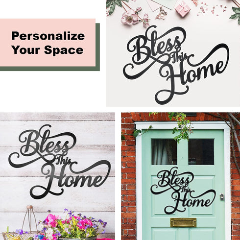 Vivegate Bless This Home Wall Decor Black Metal Art 18X13 Bless This Home Metal Wall Stencil Decor Entryway Living Room Decoration Signs