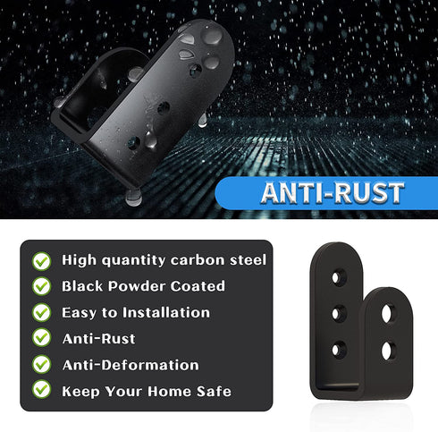 skysen Upgrade Door Security Barricade Brackets,Thickness-1/4" Drop Open Bar Holder Steel U Bracket fit for 2 x 4 Lumber,Carbon Steel,Black(fdzj-1)
