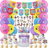 100 Pcs BT21 Birthday Party Supplies, Birthday Supplies for Bangtan Boys Fans Include Happy Birthday Banner, Cake Cupcake Toppers, Balloons And Stickers For Boys Girls Party Favors