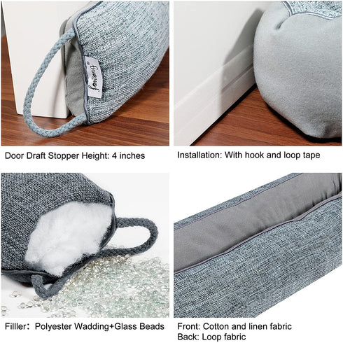 fowong Door Draft Stopper-38 Gray Door Snake Draft Stopper, Heavy Weighted Door Draft Guard Door Blocker Security, Sound Proofing Padding for Door