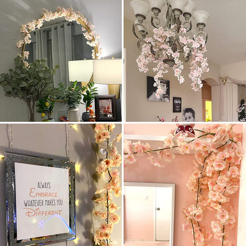 CEWOR 4pcs Artificial Cherry Blossom Flower Vines Hanging Silk Flowers Garland for Wedding Party Home Decor Japanese Kawaii Decor