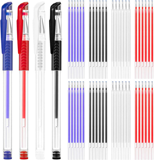 8 Pieces Heat Erase Pens Fabric Marking Pens Heat Erasable Pens with 56 Pieces Refills for Quilting, Sewing, DIY Dressmaking