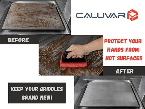 CALUVAR 11 Piece Griddle Cleaning kit Includes 10 Cleaning Pads and Sturdy Ergonomic Handle, Perfect for Easily Cleaning Your Blackstone griddles, Grills, cast Iron cookware, stoves, BBQ's and More