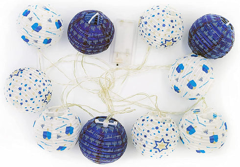 The Dreidel Company 10 Hanukkah LED Battery Powered 3" Mini Round Lantern String Lights¦ (Single)