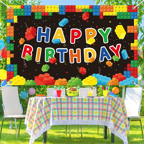 81 Pieces Color Building Block Party Decoration Set Building Block Balloon Arch and Background Kit Child Building Block Balloon Garland Photo Props