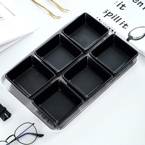 Bruntmor Ceramic Square Baking Ramekins for Souffl©, Cr¨me Brulee, Jams, Dipping Sauces, French Onion Soup Oven Safe, Appetizer Sauce Dipping Bowls, (4 Oz, Set of 6), Black