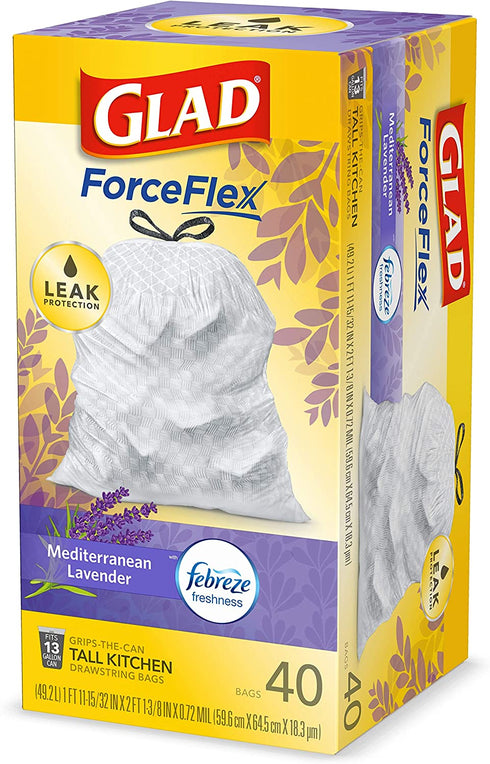 Glad Tall Kitchen Trash Bags, 13 Gal, White, 40 Ct