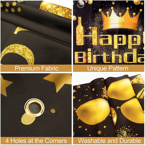 Birthday Decorations for Him 78 pcs Black and Gold Birthday Party Decoration for Men Boys Kids with Happy Birthday Backdrop Banner Balloons Star Foil Balloons Hanging Tassels