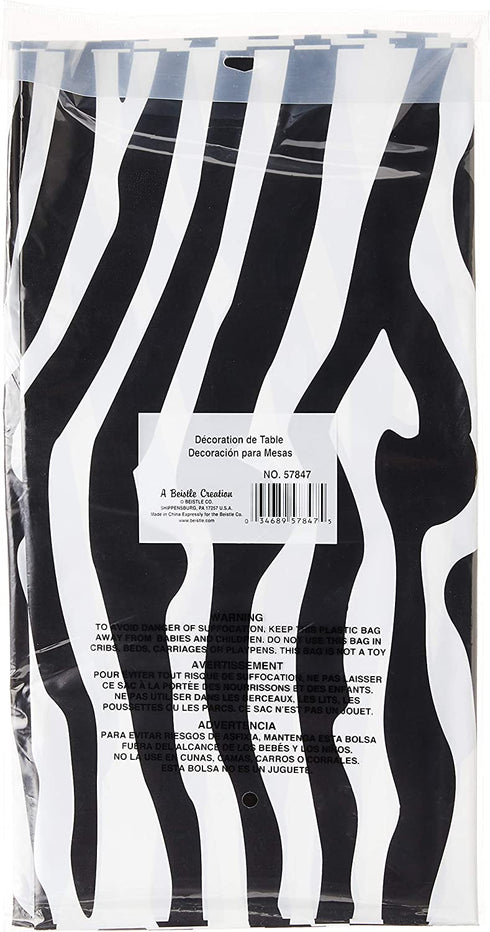 Beistle Zebra Print tablecover, Black/White