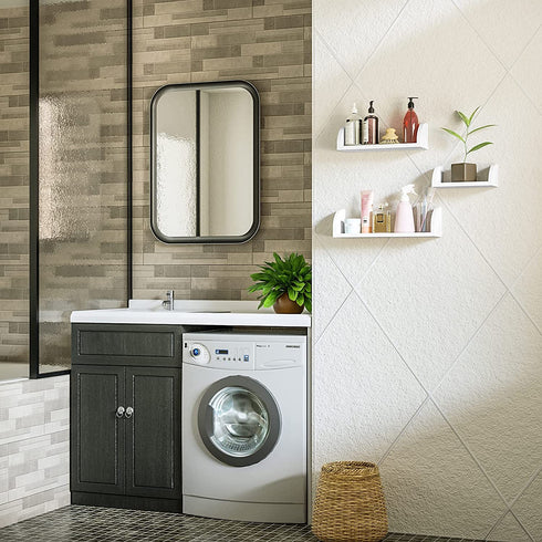 SRIWATANA White Floating Shelves, Solid Wood Wall Shelves Set of 3, Rustic Storage Shelves for Bedroom, Living Room, Kitchen, Bathroom - White