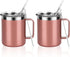 2 Pack Stainless Steel Coffee Mugs with Handle, 12Oz Insulated Coffee Mug, Double Wall Vacuum Insulated Camping Mug with Lid, Thermal Coffee Mug for Coffee, Tea, Hot and Cold Drinks (Rose Gold)
