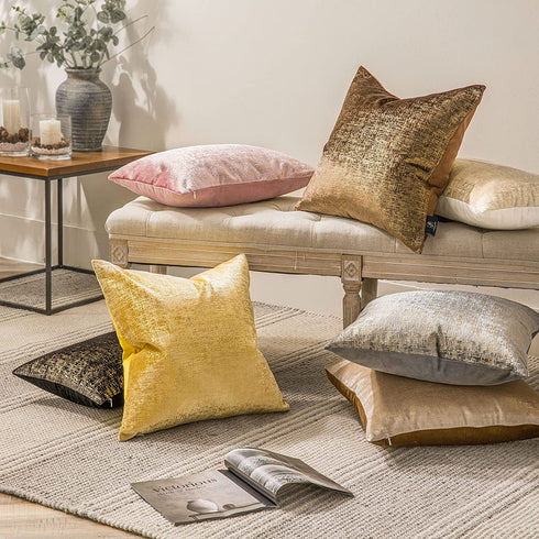 Phantoscope Pack of 2 Sparkling Velvet Decorative Throw Pillow Covers Soft Gold Glitter Square Cushion Cover Pillowcase for Couch Bed and Chair, Beige, 20 x 20 inches, 50 x 50 cm
