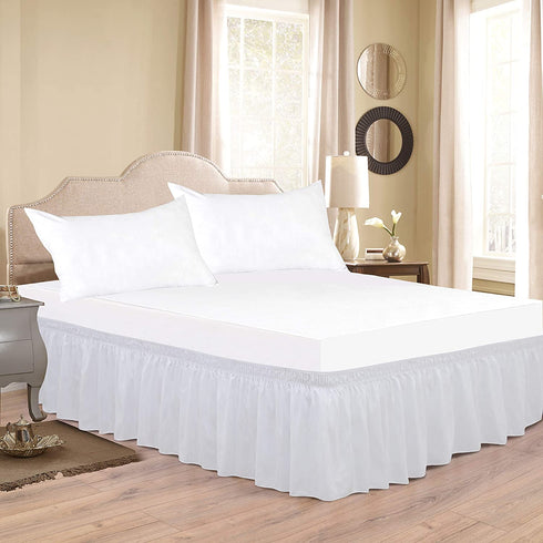 Biscaynebay Wrap Around Bed Skirts for Twin & Twin XL Beds with Extra Long Drop of 25 Inches, White Elastic Dust Ruffles Easy Fit Wrinkle & Fade Resistant Silky Luxurious Fabric Solid Machine Washable