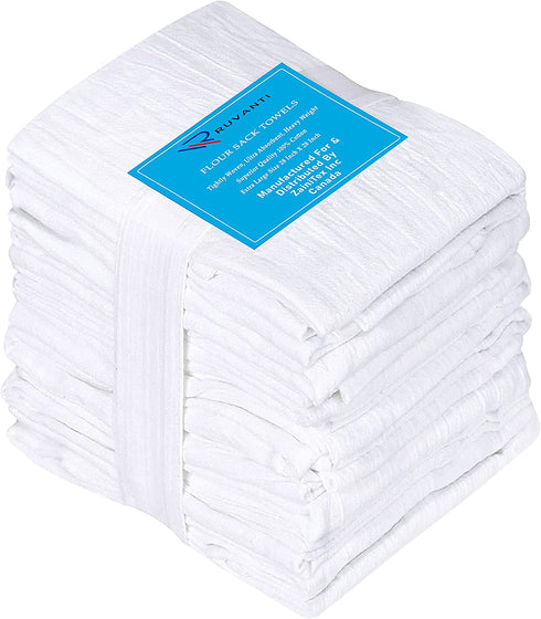 RUVANTI 12 Pack Extra Large Flour Sack Dish Towels (28"x28") 100% Cotton Reusable Un Paper Towels/Tea Towels. Dish Cloths are Highly Absorbent. Perfect for Dish Drying, Cleaning, Diaper, Embroidery.